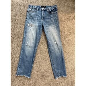 KUT From The Kloth Women's Size 8 Distressed Straight Leg Jeans Raw Hem Blue